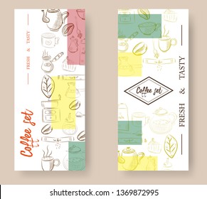 Coffee set ,Vector set of vertical banners with Graphic design, Creativity, Illustration, Design tools, Precision website templates. Modern thin line flat style design.
