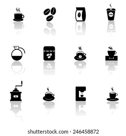 Coffee shadow icons set
