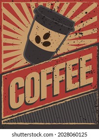 Coffee shop 80's 90's style retro vintage  poster template tin sign vector background image 