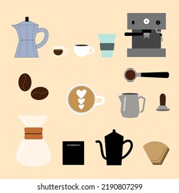 coffee shop accessories set flat vector design illustration