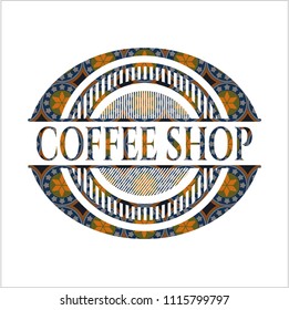 Coffee Shop arabic style badge. Arabesque decoration.
