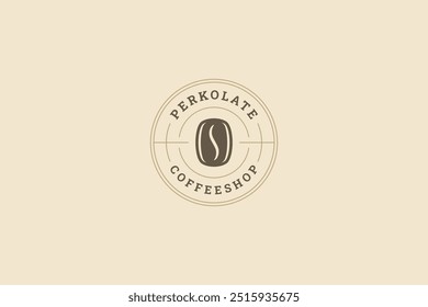 Coffee Shop Aroma Koffein Bohne Kreis Stempel Logo Design Vorlage Vektor flache Illustration. Frische natürliche Duft Morgengetränk Shop Café Cafeteria dekorative alten Stil minimalistischen Logotype