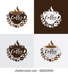 Coffee Shop Badge, Coffee Cup and Beans