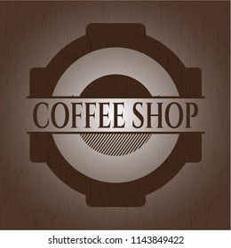 Coffee Shop badge with wood background