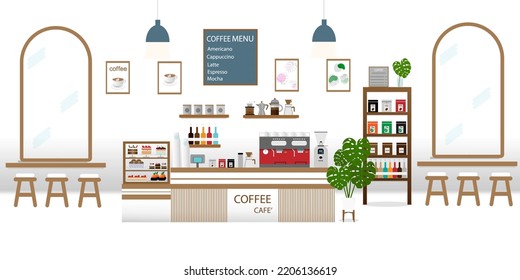 Coffee shop and bakery concept.illustration cafe interior,restaurant and coffee