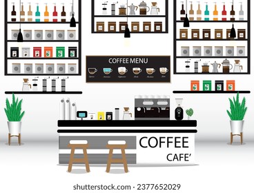 Coffee shop and bakery concept.illustration cafe interior,restaurant and coffee