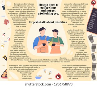 Coffee shop banner with cafe workers talking about how to open coffee shop and not get twitching eye
