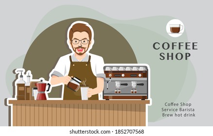 Coffee shop barista brew hot drink vector illustration design
