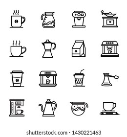 Coffee Shop Barista Cafe Elements Line Outline Vector Icon Set Pack Illustration