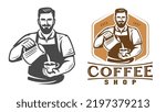 Coffee shop barista logo template. Design template for restaurant or cafe menu. Coffee emblem vector illustration