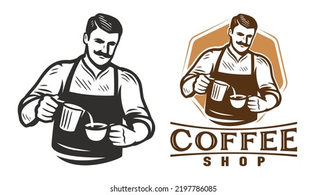 Plantilla de logo de la cafetería barista. Plantilla de diseño para menú de restaurante o café. Ilustración vectorial del logo de fabricación de café