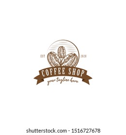 Coffee Shop with Coffee Beans Logo Vector Icon Illustration