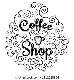 Coffee shop - black and white decorative ornate emblem