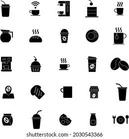 Coffee shop Black and white flat icon collection set