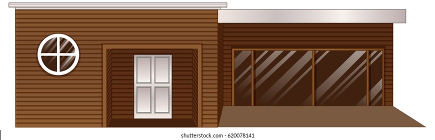 Coffee shop with brown wood illustration