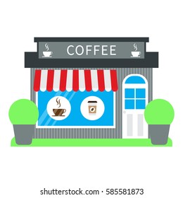 Coffee shop building facade in flat style. Vector illustration