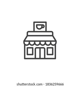 Coffee shop building line icon. linear style sign for mobile concept and web design. Cafeteria restaurant outline vector icon. Symbol, logo illustration. Vector graphics