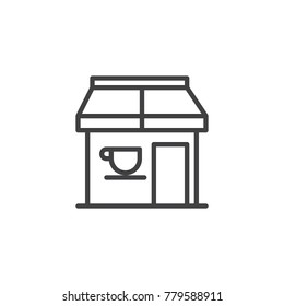 Coffee shop building line icon, outline vector sign, linear style pictogram isolated on white. Symbol, logo illustration. Editable stroke