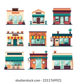 Coffee shop building set vector isolated
