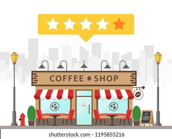 Coffee Shop Building Street Vector Icon Rating Star Review