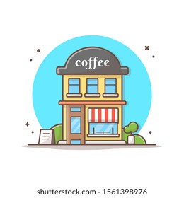 Coffee Shop Building Vector Icon Illustration. Building And Landmark Icon Concept White Isolated. Flat Cartoon Style Suitable for Web Landing Page, Banner, Sticker, Background