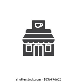 Coffee shop building vector icon. filled flat sign for mobile concept and web design. Cafeteria restaurant glyph icon. Symbol, logo illustration. Vector graphics