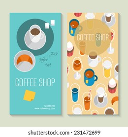Coffee shop business card template with flat icons