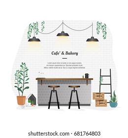 Coffee Shop Cafe And Bakery Interior Background Vector