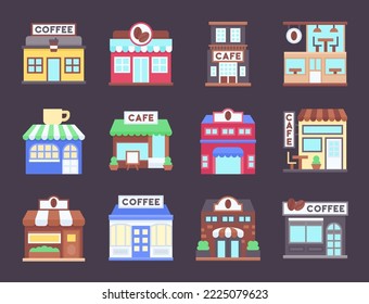 Cafetería y café conjunto de iconos planos, ilustración vectorial