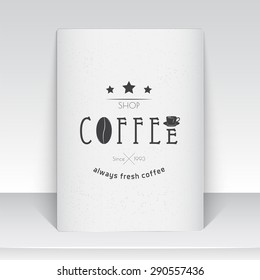 Coffee shop and cafe. The food and service. Old school of vintage label. Sheet of white paper. Monochrome typographic labels, stickers, logos and badges. Flat vector illustration