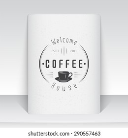 Coffee shop and cafe. The food and service. Old school of vintage label. Sheet of white paper. Monochrome typographic labels, stickers, logos and badges. Flat vector illustration