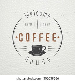 Coffee shop and cafe. The food and service. Old retro vintage grunge. Scratched, damaged, dirty effect. Typographic labels, stickers, logos and badges. Flat vector illustration