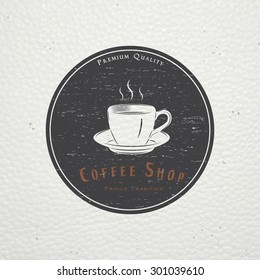 Coffee shop and cafe. The food and service. Old retro vintage grunge. Scratched, damaged, dirty effect. Typographic labels, stickers, logos and badges. Flat vector illustration