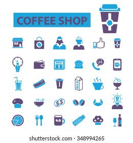 coffee shop, cafe  icons, signs vector concept set for infographics, mobile, website, application

