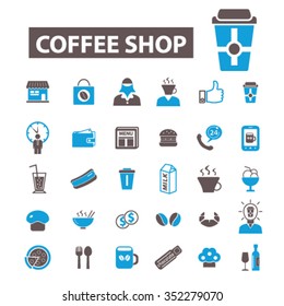 coffee shop, cafe  icons, signs vector concept set for infographics, mobile, website, application
