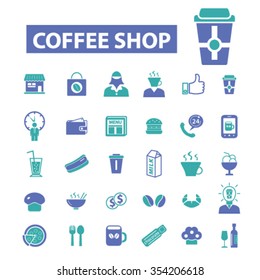 coffee shop, cafe  icons, signs vector concept set for infographics, mobile, website, application

