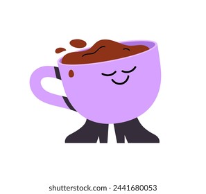 Coffee shop or cafe logo or print design with walking cup of coffee mascot and typographic composition 
