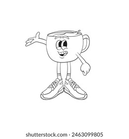 Coffee shop or cafe logo or print design with cup of coffee mascot isolated on white background. Vector illustration