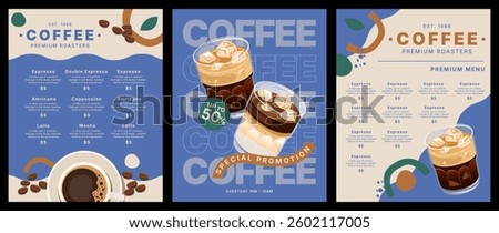 coffee shop and cafe menu mockup template design, vector illustration of coffee flat style, food and drink concept, poster and promotion, coffee cup of espresso, americano, mocha, latte and flat white