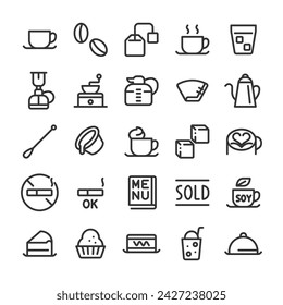 Coffee shop cafe restaurant icon set