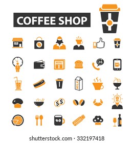 coffee shop, cafe, restaurant icon & sign concept vector set for infographics, website