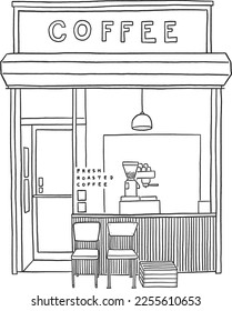 Coffee shop Cafe sketch Small Business Hand drawn line art illustration