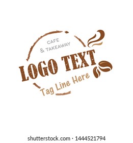 Coffee Shop / Cafe / Takeaway logo vector with brown colour and grunge old vintage look in it, dummy text. Coffee Shop Logo for multipurpose use.