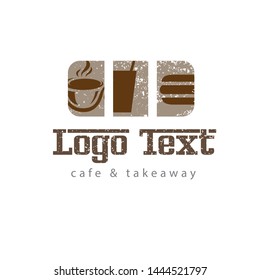 Coffee Shop / Cafe / Takeaway logo vector with brown colour and grunge old vintage look in it, dummy text. Coffee Shop Logo for multipurpose use.