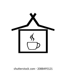 Cafetería o icono vector de café. Techo de casa con estilo julang ngapak sundanés tradicional del oeste java indonesio.
