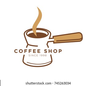 Coffee Shop Cafe Vector Icon Template Of Turkish Cezve Pot Maker