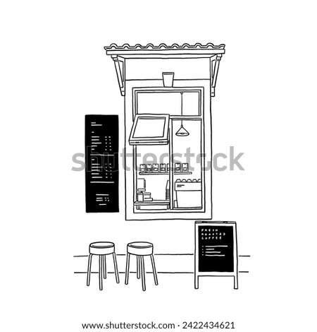 Coffee shop Cafe Window front Small business Hand drawn line art Illustration