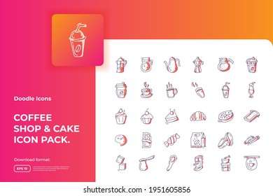 Coffee shop and cake concept doodle icon set. gradient color line style food Icons sign symbol vector illustration