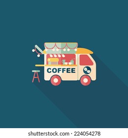 Coffee shop car flat icon with long shadow,eps10