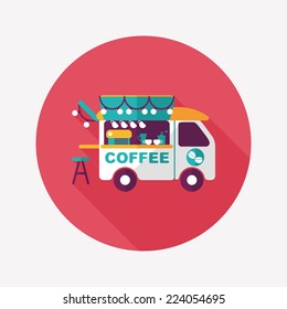 Coffee shop car flat icon with long shadow,eps10
